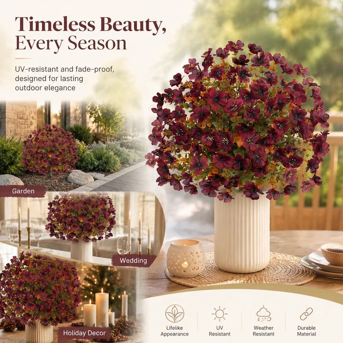Deep Red Autumn Faux Flower Stems Patio & Home Photography Decorative Greenery