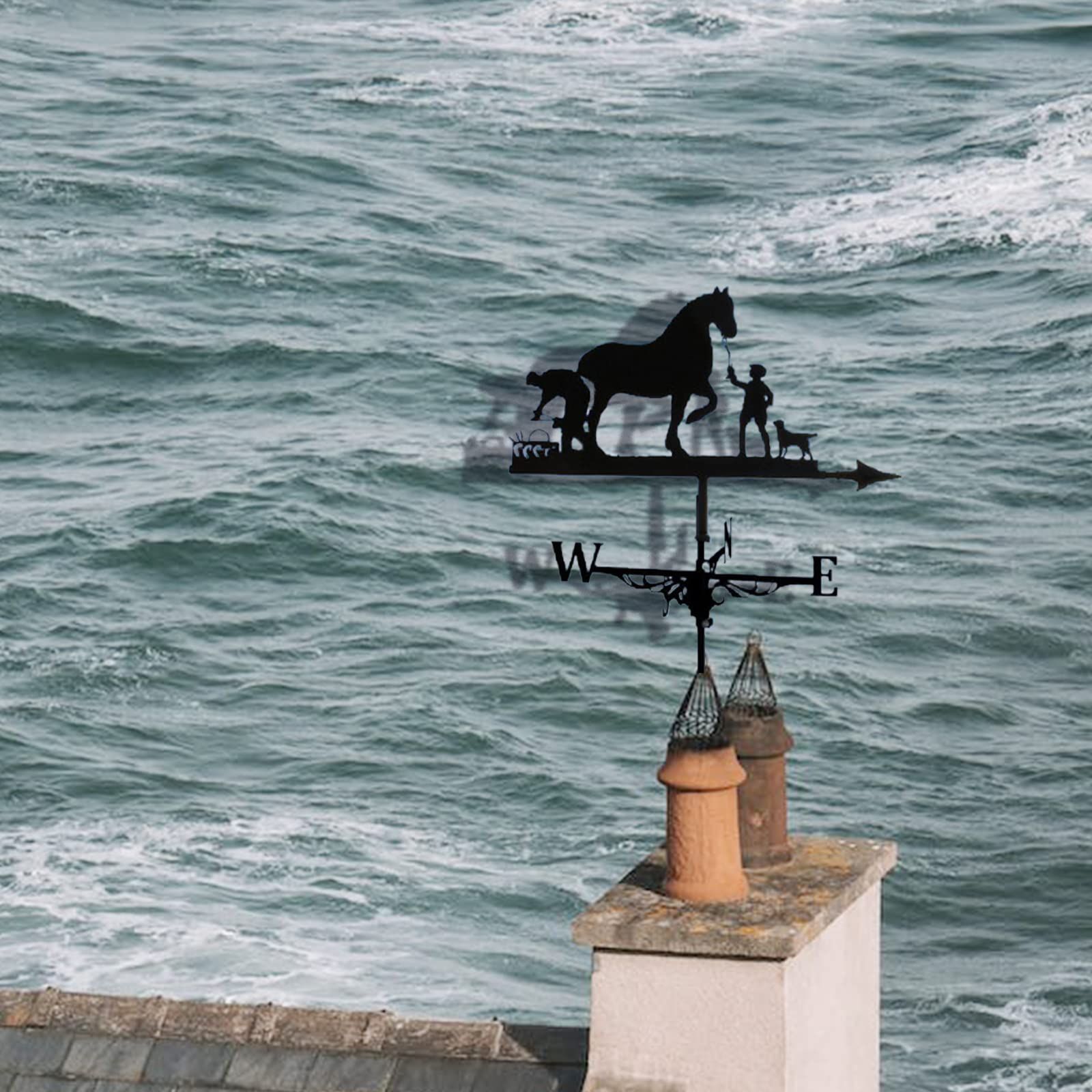 Various Shapes of Stainless Steel Creative weathervane, Black Metal Patio roof Outdoor Decorative weathervane (Man and Horse) — image 3