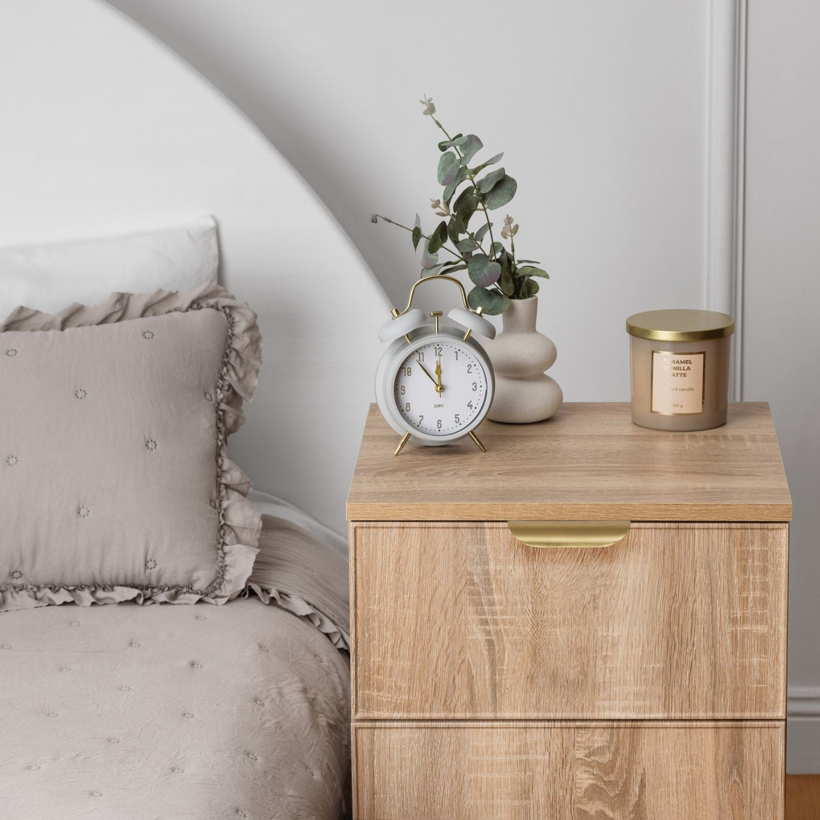 PORTO BEDSIDE TABLE - NATURAL OAK - SLIM - PULL BRASS โ image 3