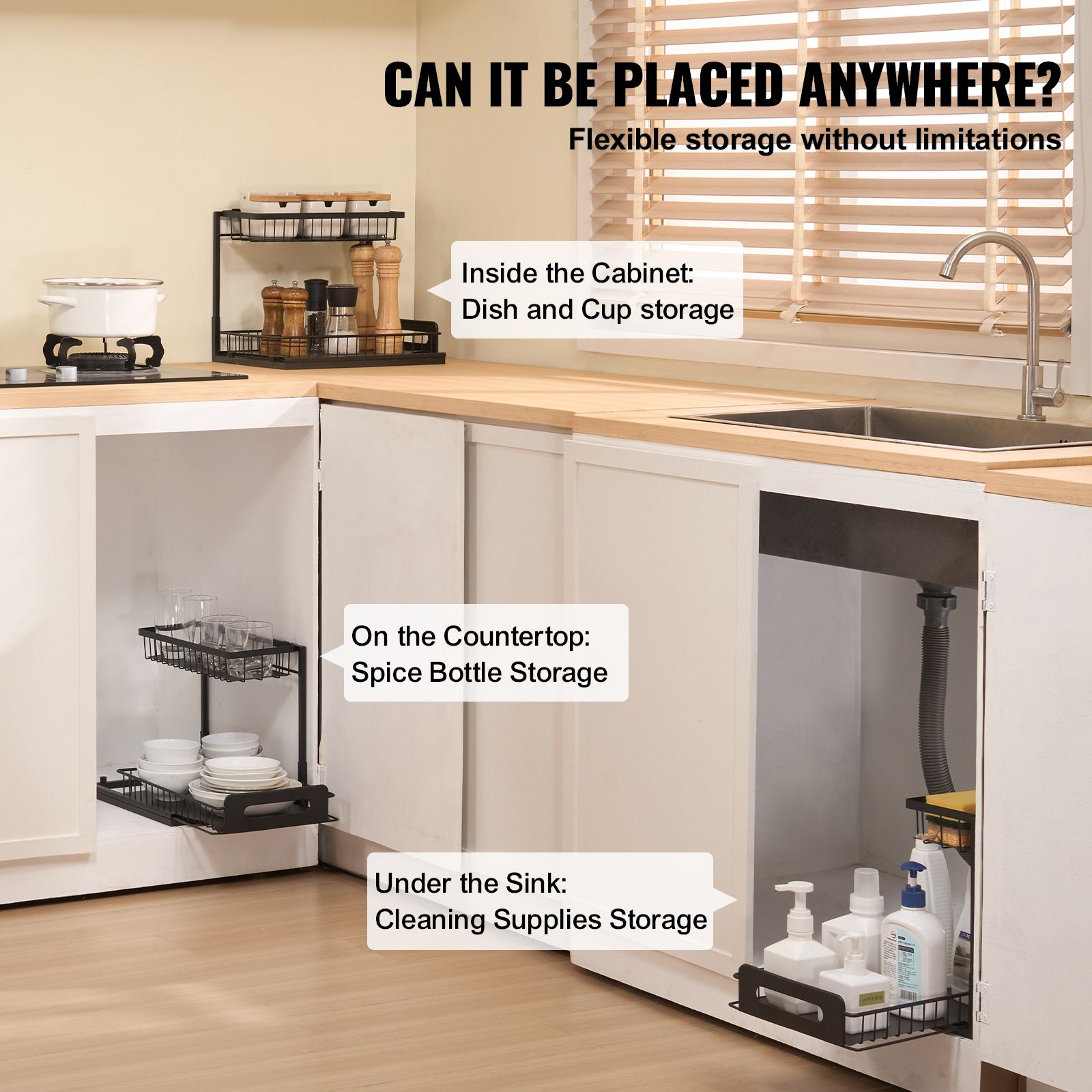 2-Tier Wire Pull Out Cabinet Under Sink Organizer 10.7"x14.2" Drawer Basket — image 3