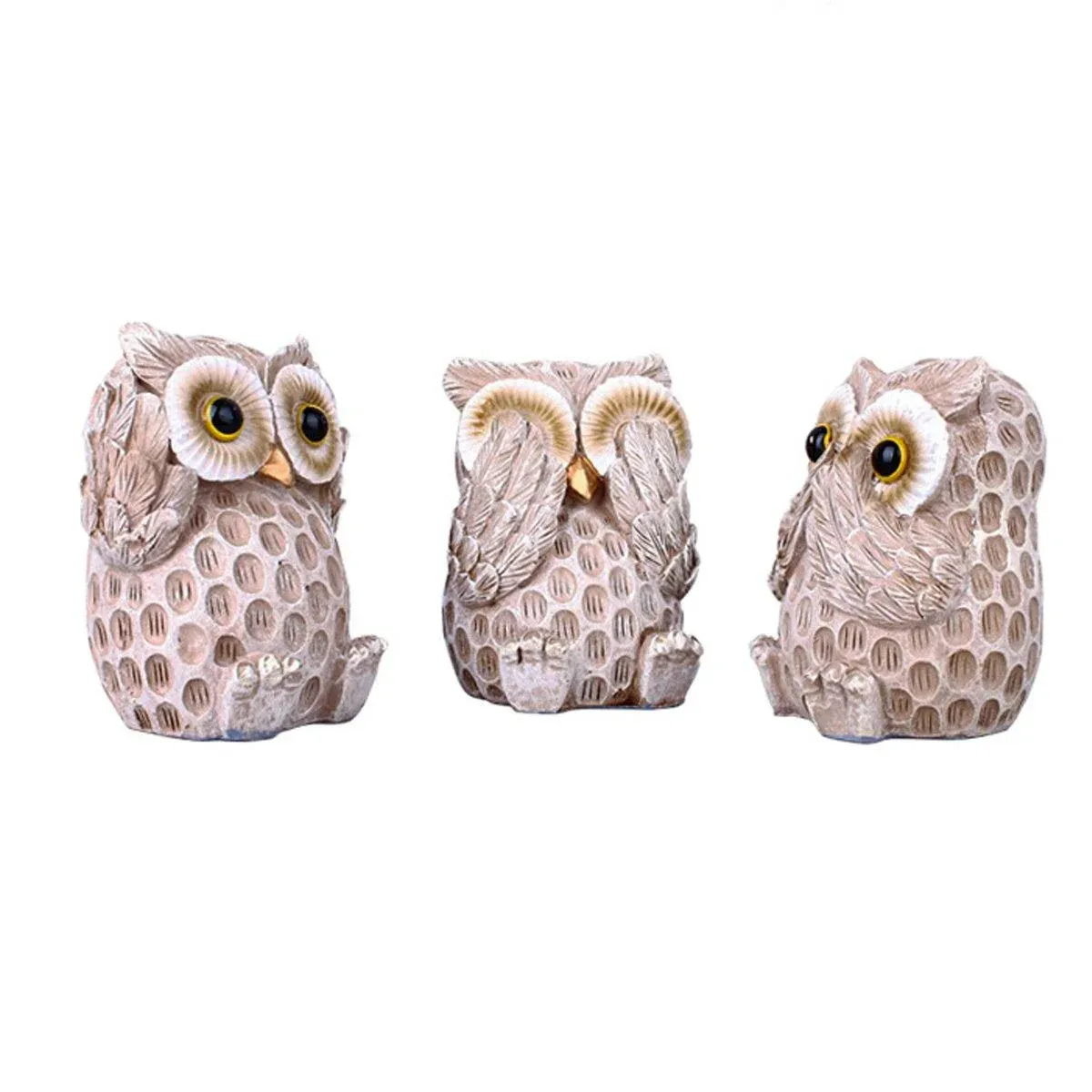 3pcs Resin Owl Ornaments Home Decor Figurines for Living Room Desktop Display — image 2
