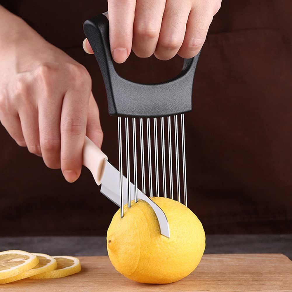 2 pack Onion Cut Tomato Slicer Lemon Handy Kitchen Slicing Tool With 10 Even Prongs For Onion Lemon Potato Tomato Slices And Can Be Used To Assist In Cutting — image 3