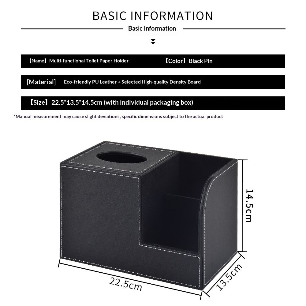 PU Leather Tissue Box Cover with Remote Control Holder, Square Tissue Box Holder for Living Room Bathroom Office (black,only box) — image 5