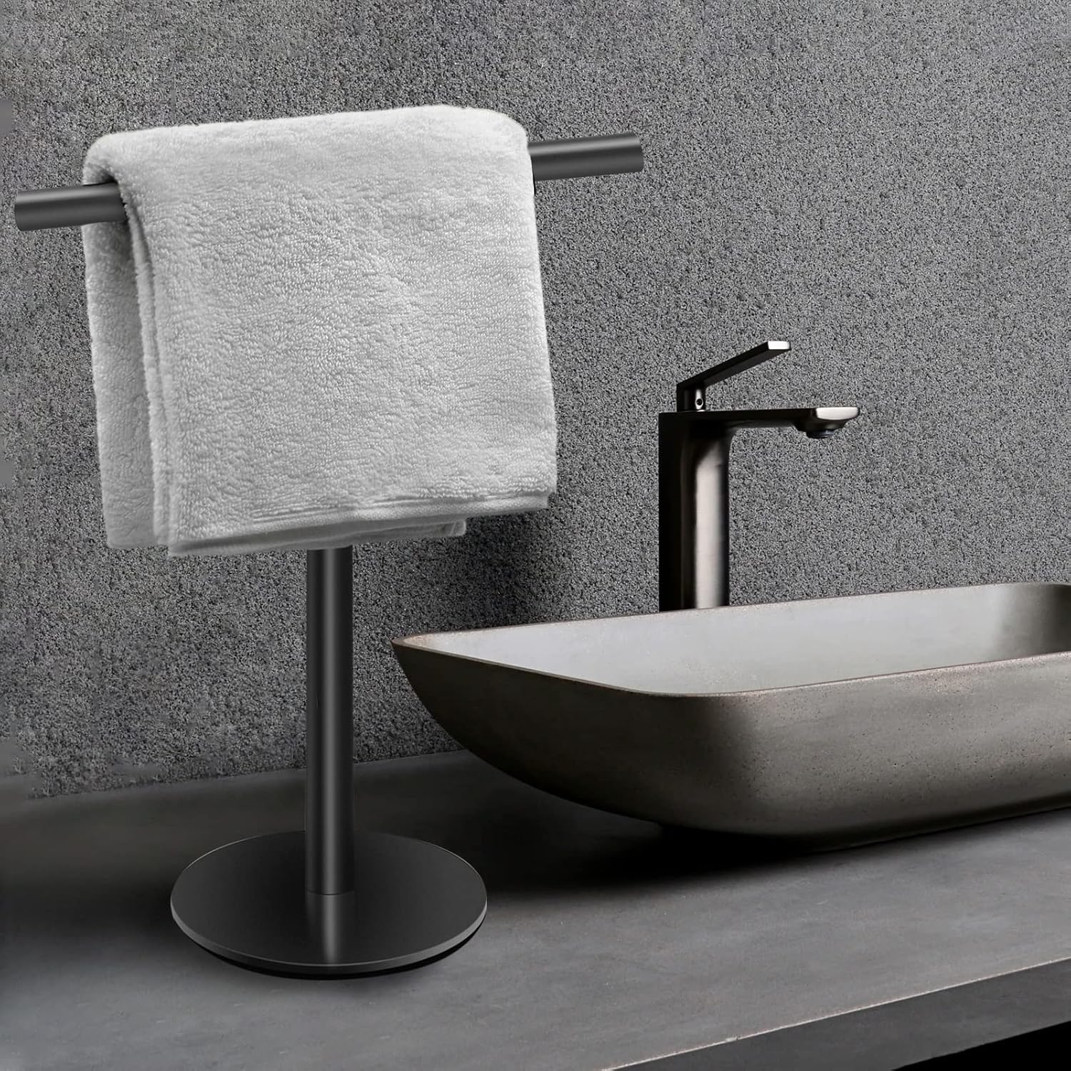 Hand Towel Holder Stand for Bathroom Vanity Countertop Matte Black T-Shape Towel Bar Rack Stand Towel Bar for Bathroom Kitchen Matte Black — image 4