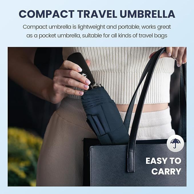 46 inch Black Windproof Automatic Travel Folding Umbrella and Black Absorbent Hanging Storage Pouch Set – Compact 3-Fold Auto Open Close Umbrella wth Double — image 5