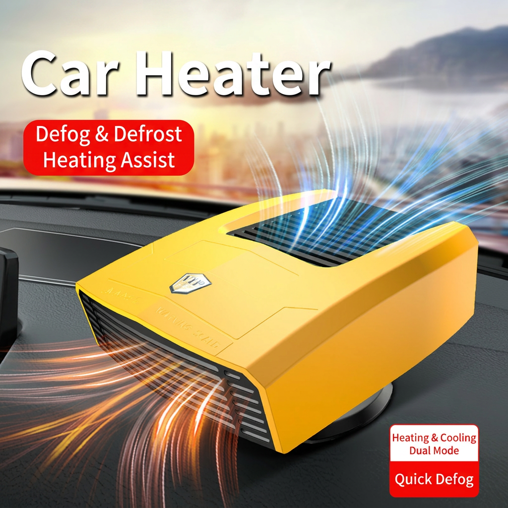 Black Portable Car Heater Fan with 360° Adjustable Base, Fast Defrost & Demister, Dual Mode Heat & Cooling Fan, Quiet Constant Tempe Dashboard Heater for Cars — image 2