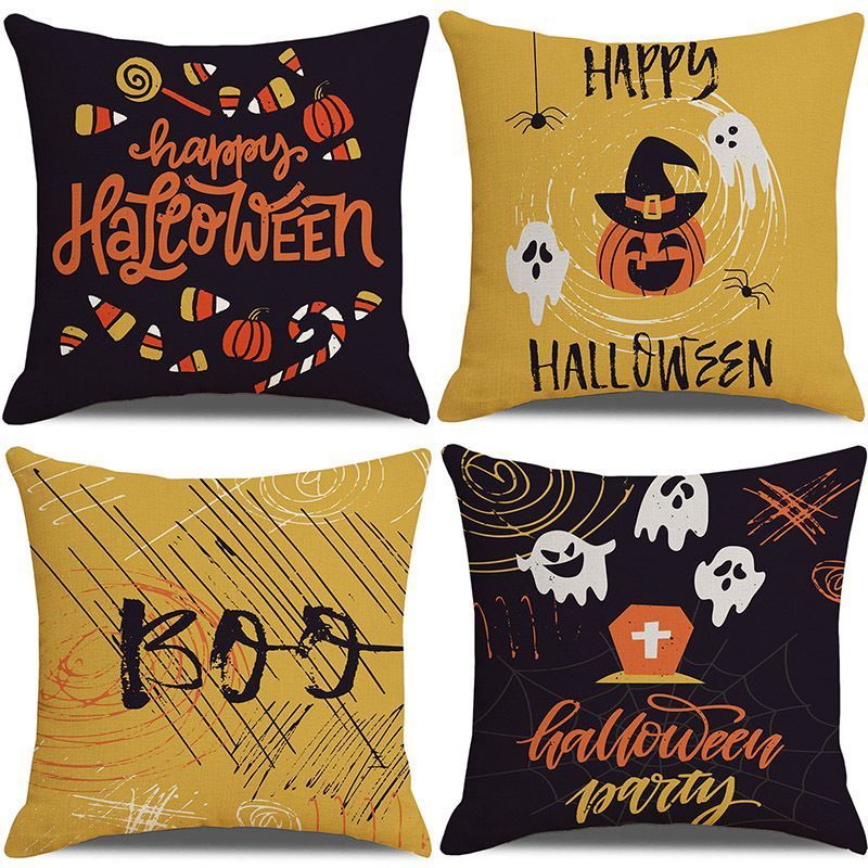 Christmas & Halloween Household Decoration 4PC Pillow Cover, Style 30, Suitable For Sofa, Living Room, Bedroom, 45 × 45cm Does Not Include Pillow Core, Indoor