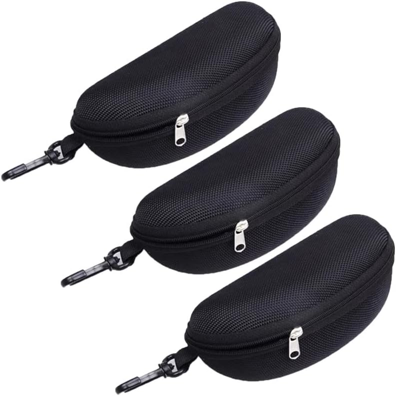 3pcs Zipper Hard Shell Sunglasses Case Eyeglasses Case Portable Travel Glasses Case with Plastic Carabiner Hook