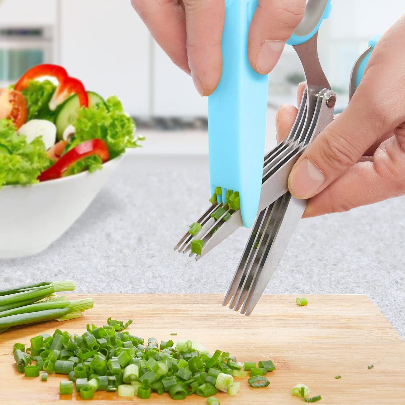 Salad Scissors with blades and Cover, Stainless Steel Herb Cutter Mincer for Salad, Basil- Kitchen Gadget โ image 4