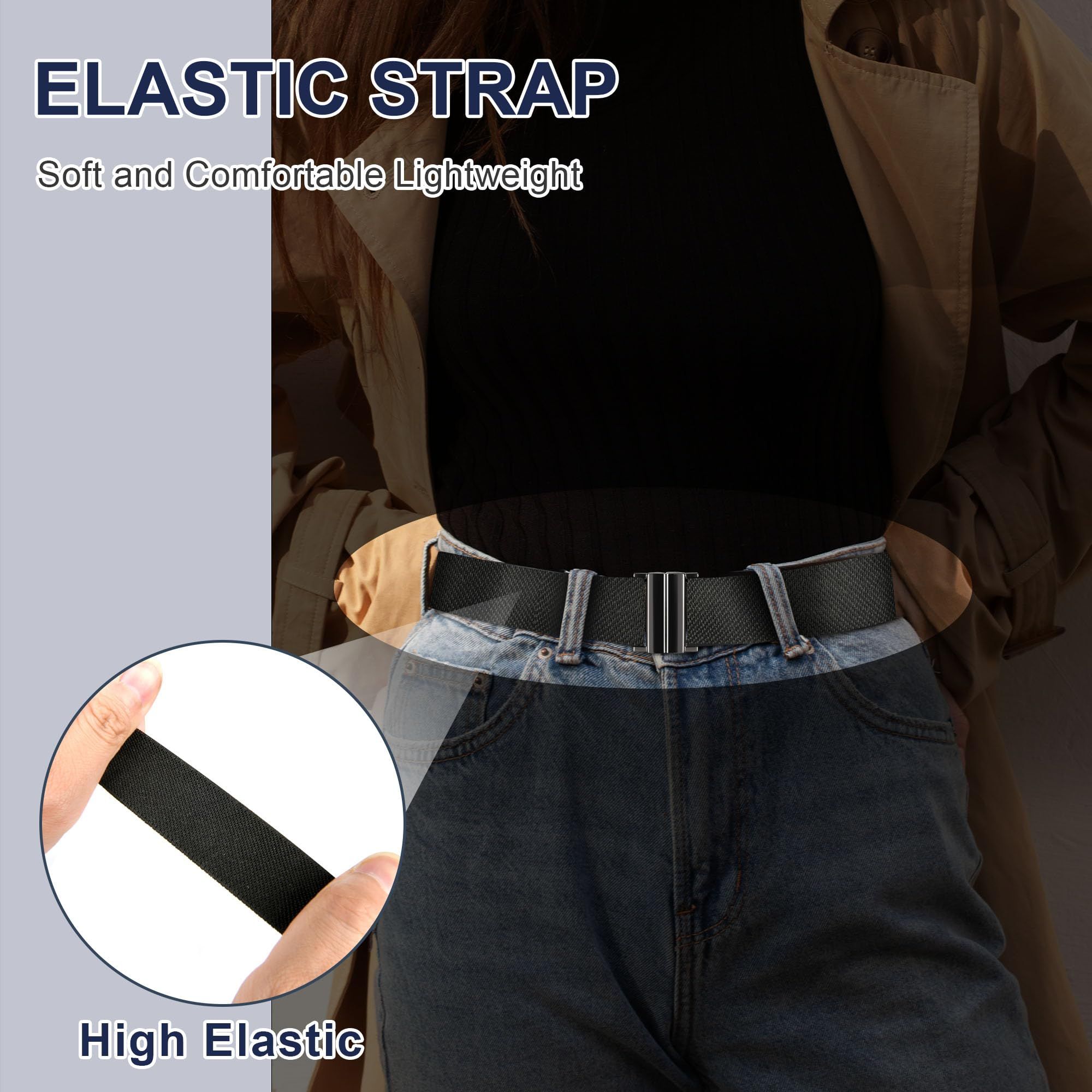 No Show Invisible Belt for Women/Men Elastic Web Strap Waist Stretch Belt with Flat Buckle for Jeans Pants Dresses โ image 2