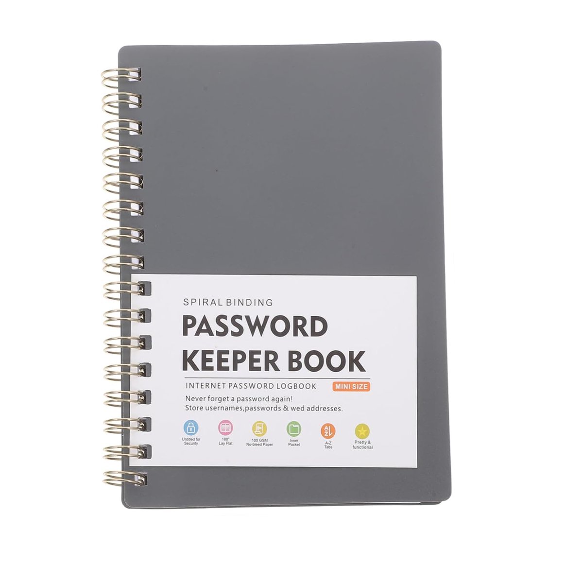 Password Book - Password Booklet with Alphabet - Password Organizer - Password Notebook - A6 - Gray