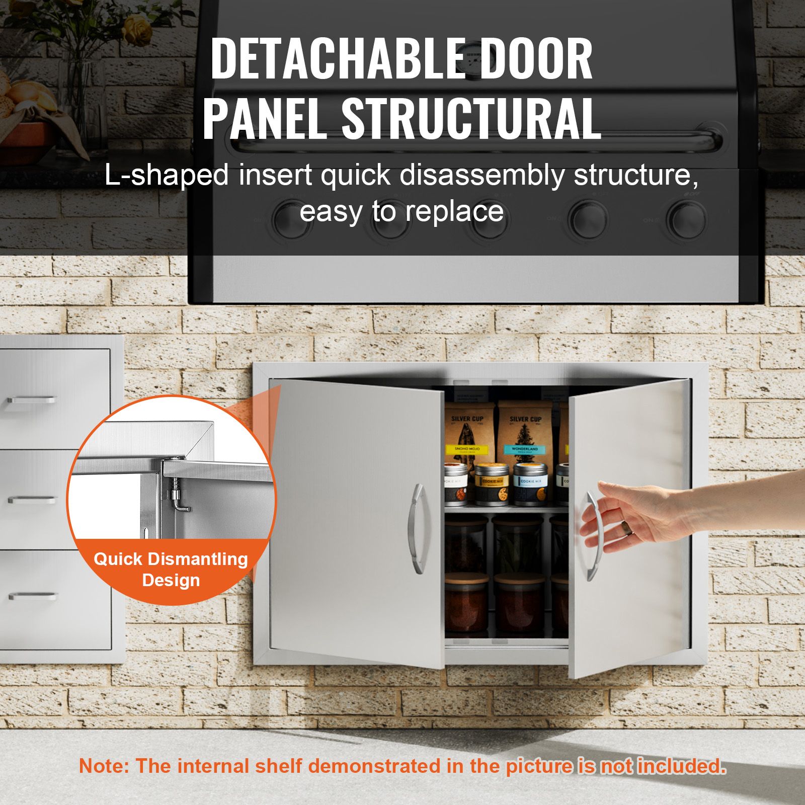 BBQ Access Door, 838 × 558 mm Double Outdoor Kitchen Door, Stainless Steel Flush Mount Door, Wall Vertical Door with Handles, for BBQ Island, Grilling Station — image 4