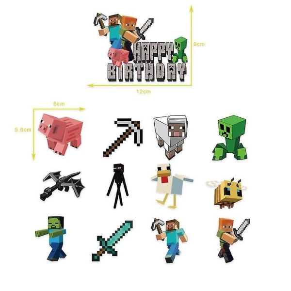 Minecraft Theme Happy Birthday Set Decoration Accessories Banner Pull Flag Cake Decorations Kit null none โ image 3