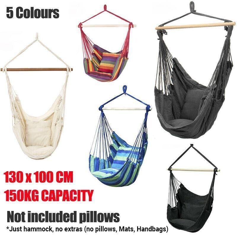 Portable Hanging Hammock Chair Swing Garden Outdoor Camping Soft - White โ image 2