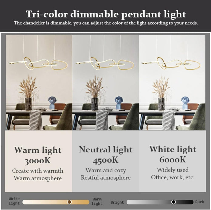 BAMDECOR A24126 Nordic Minimalist LED Pendant Light Adjustable Modern Ring Chandelier for Dining Room and Bar (Black) 1.2 Meters — image 4