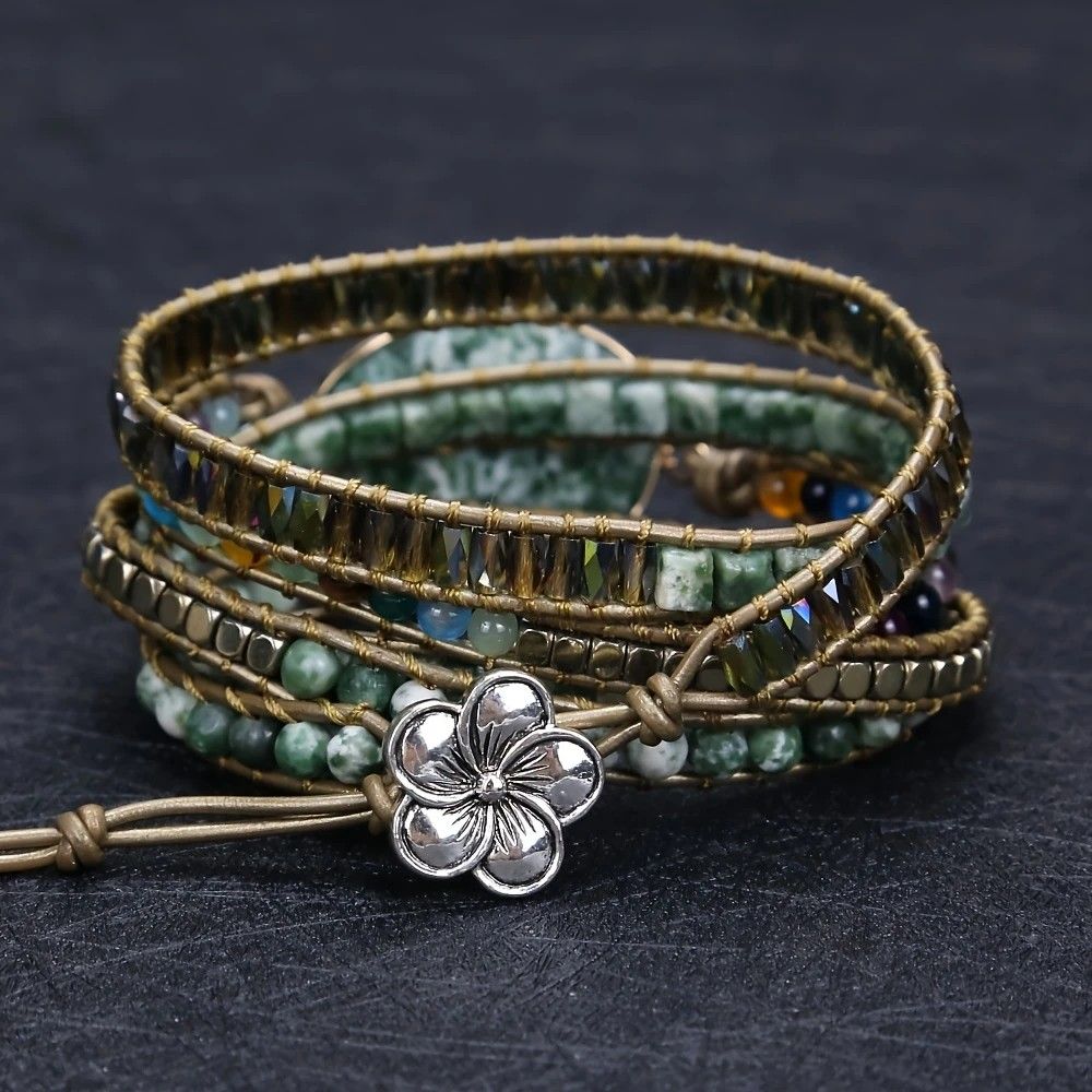 Vintage Handwoven Natural Stone Beaded Bracelet – Bohemian Charm, Each Amethyst Unique — image 2