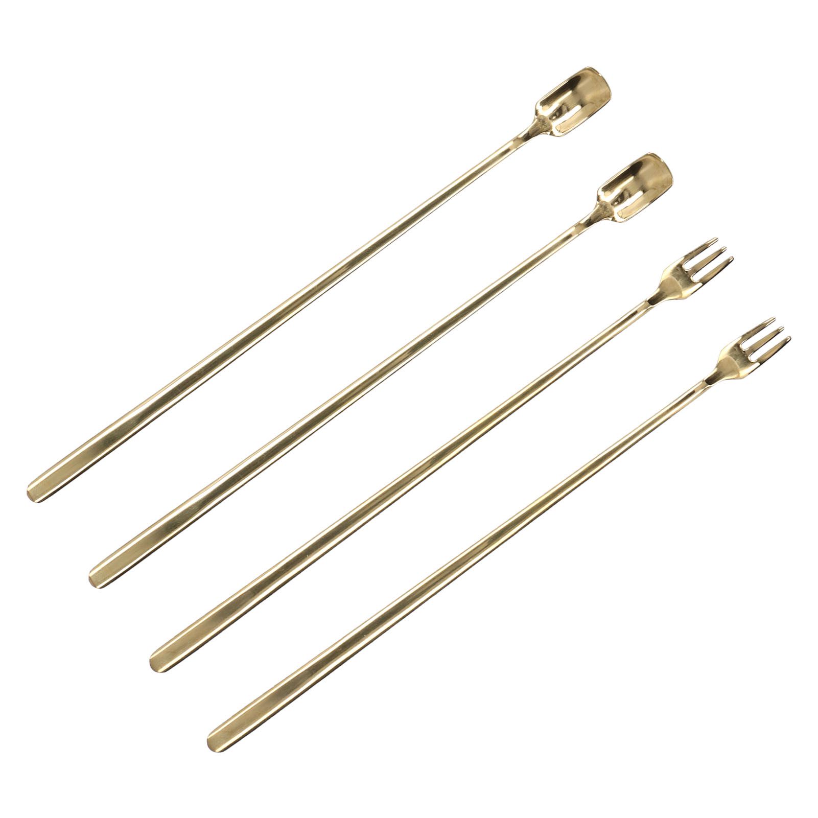 4Pcs 304 Stainless Steel Coffee Spoon Long Handle Coffee Spoon and Fork with Square Head Durable Easy Cleaning for Cafe and BarGold โ image 5