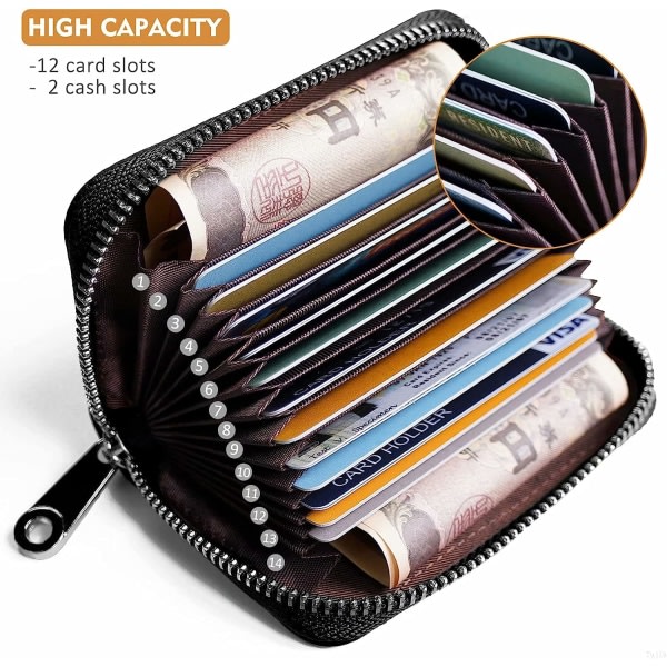Credit Card Holder RFID Blocking Genuine Leather Mini Credit Card Case with Zipper โ image 2