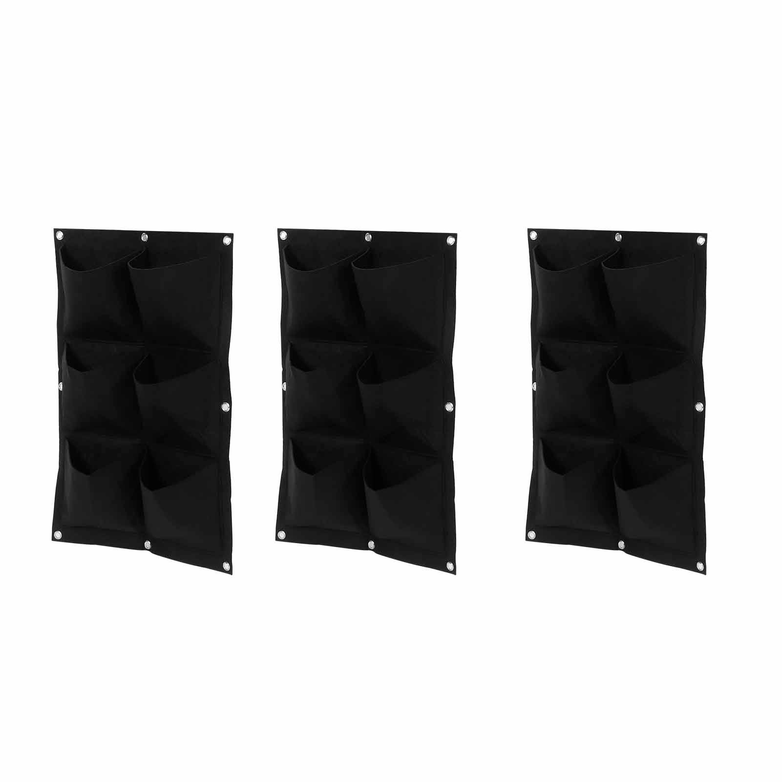 3Pcs 6 Pocket Plant Growing Bag Degradable Wall Hanging Felt Planter Bags Garden ToolBlack — image 2