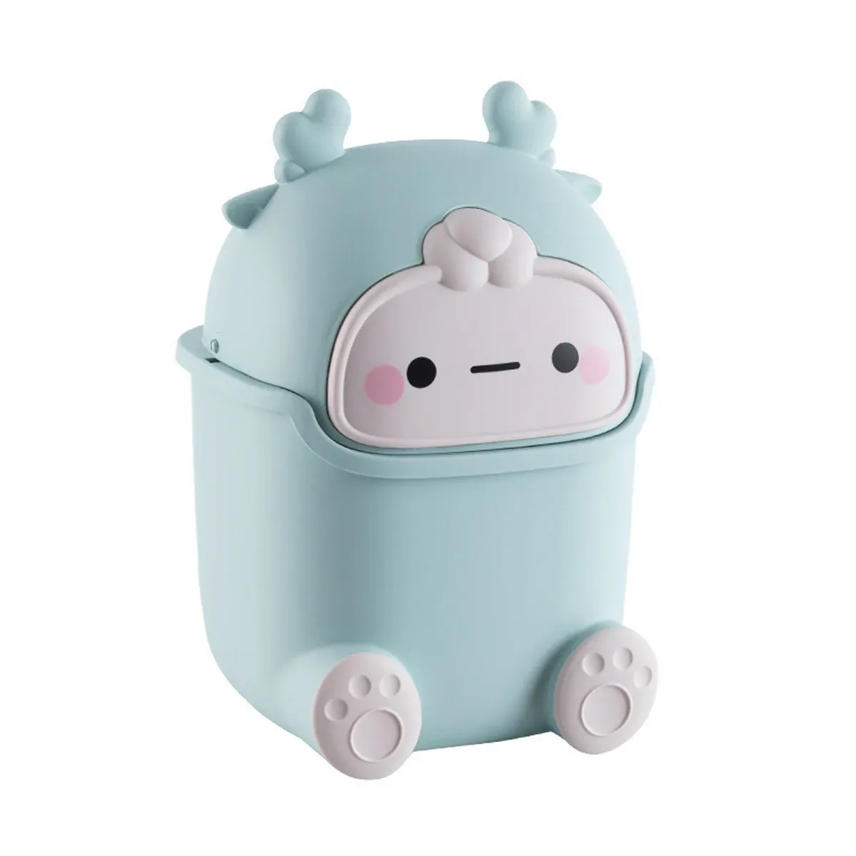 Mini Monster Trash Can Desktop Flip Top Garbage Bin Small Plastic Waste Basket - Light Blue