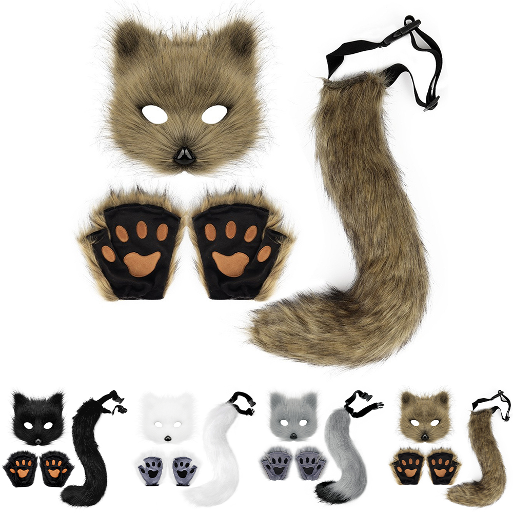 Therian Paws Fur Mask and Tail Set White Halloween Cat Costume Party — image 2