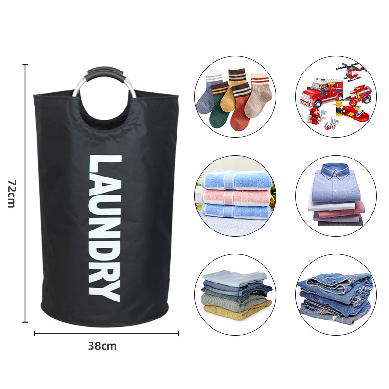 Light Gray Large-Capacity Double Oxford Fabric Laundry Hamper with Aluminum Handles - Durable Round Clothes Basket for Home Storage — image 2