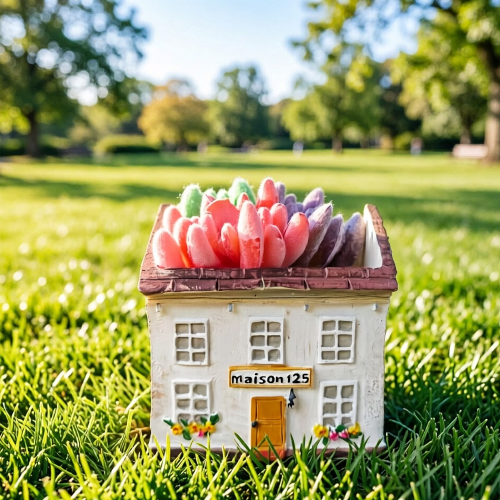 Mini House Square Cottage Planter - Vintage Resin Succulent Pot with Red Roof, Cute Cottage Garden Ornament for Desk, Patio, and Indoor Plant Display — image 2