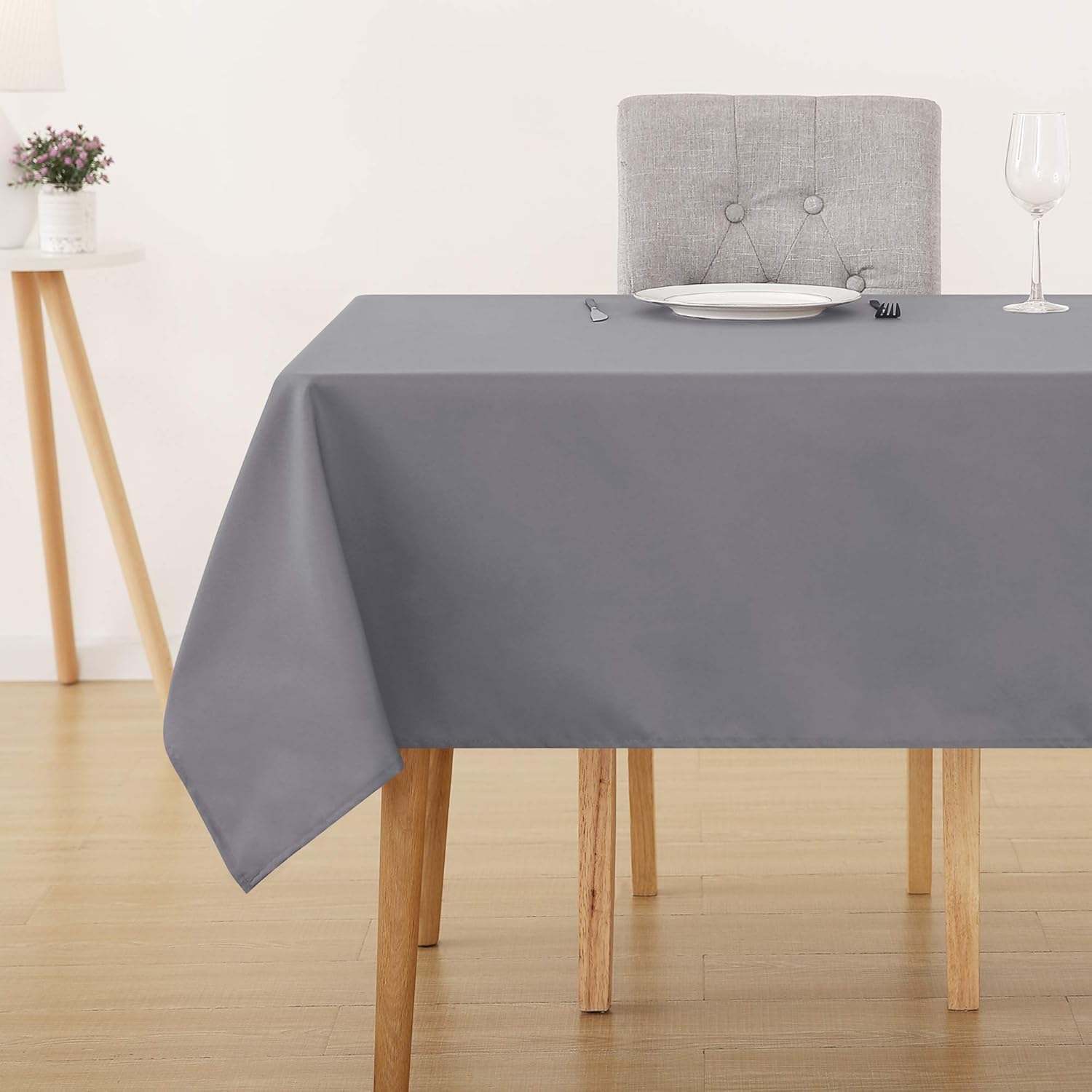 Petluno Oxford Decorative Table Cloth Rectangle Water Resistant Tablecloth for Home 137 × 200cm(54 × 79in) Grey 79 × 54 inch (Rectangular)