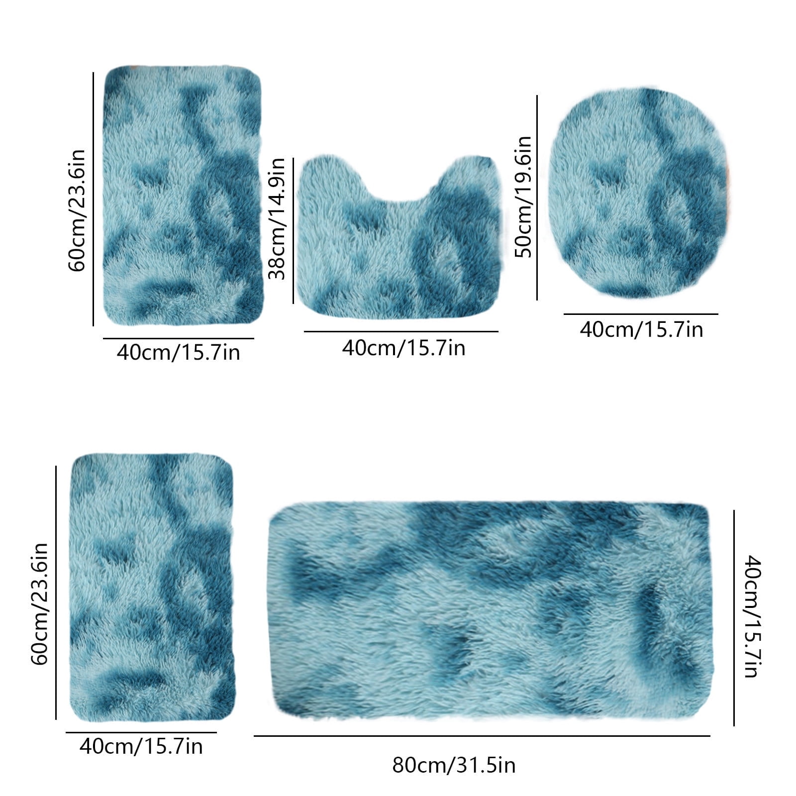 Tie-Dye Bathroom Rugs Sets, Non-Slip Bath Mat Set 5 Piece, Soft Comfortable Washable Bathroom Mat Set, Quicker Dry Bathroom Rug with Toilet Rug Blue — image 3