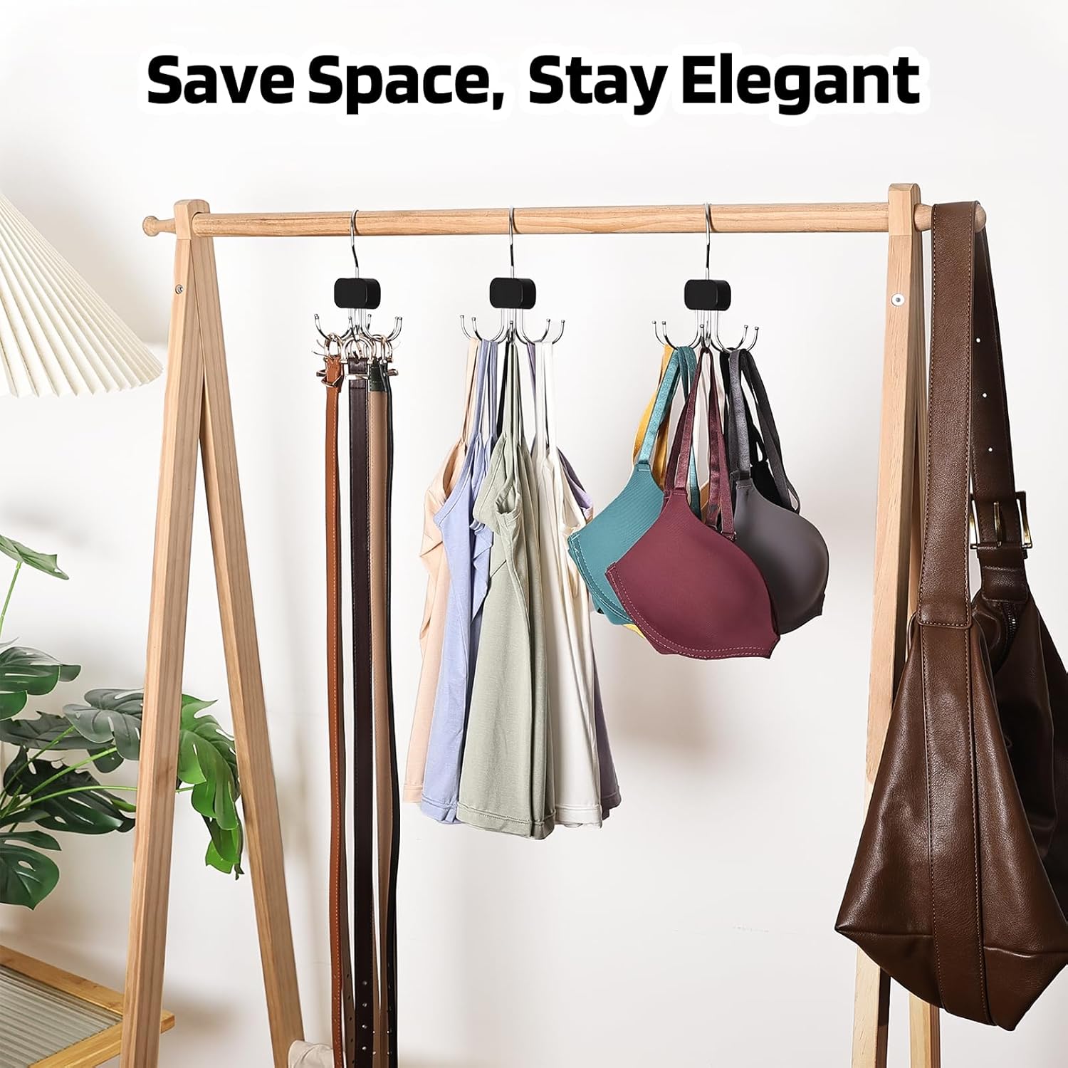 3 Pack Tank Top Hangers, 2026 Upgraded Bra Hanger for Closet Organizer & Storage, 360° Rotating & Foldable Design, Wooden Space-Saving Hanger for Tank Tops — image 4