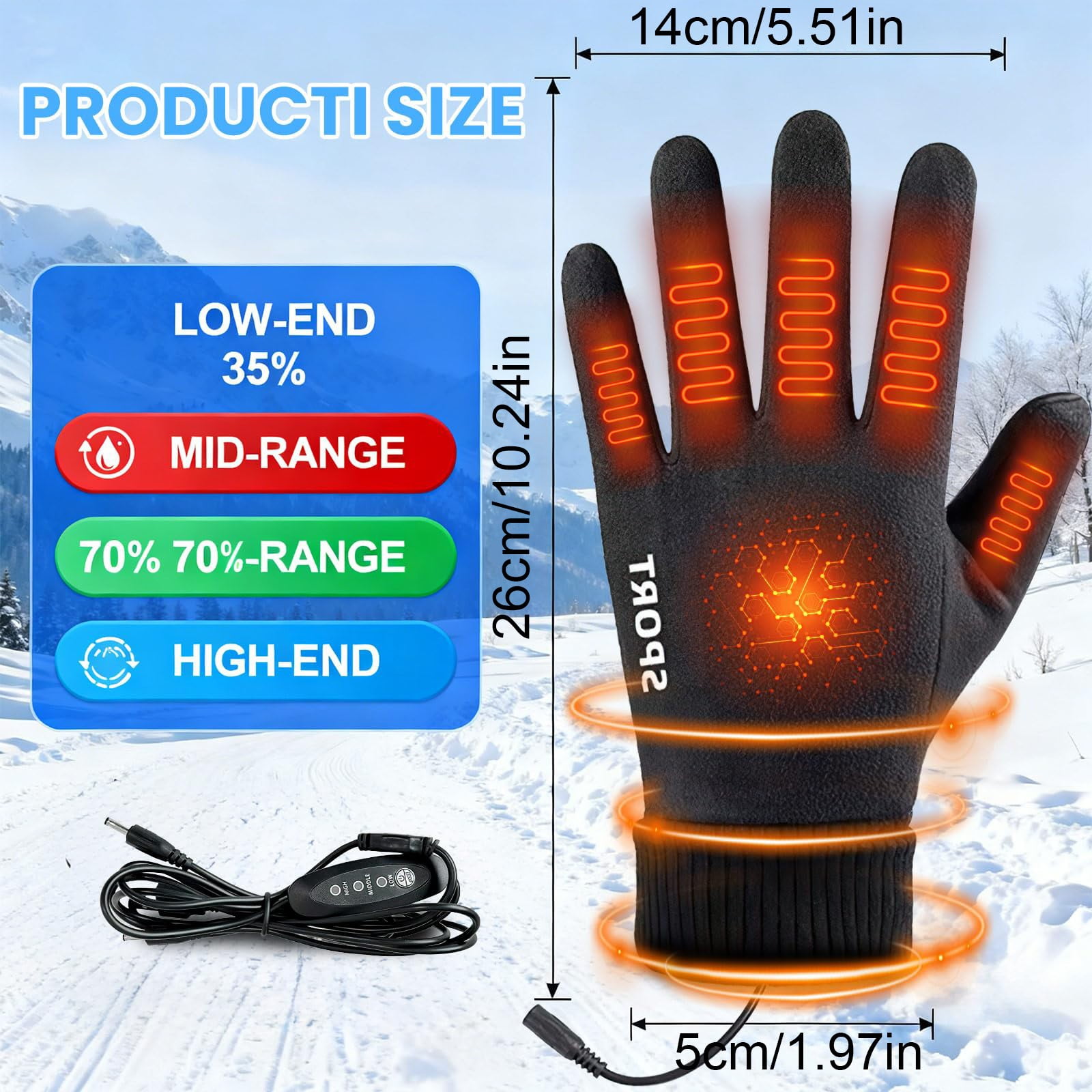 Heated Gloves for Men Women with 3 Heat Settings Touchscreen Warming Gloves for Climbing Hiking Cycling Camping- 26 Grey — image 3