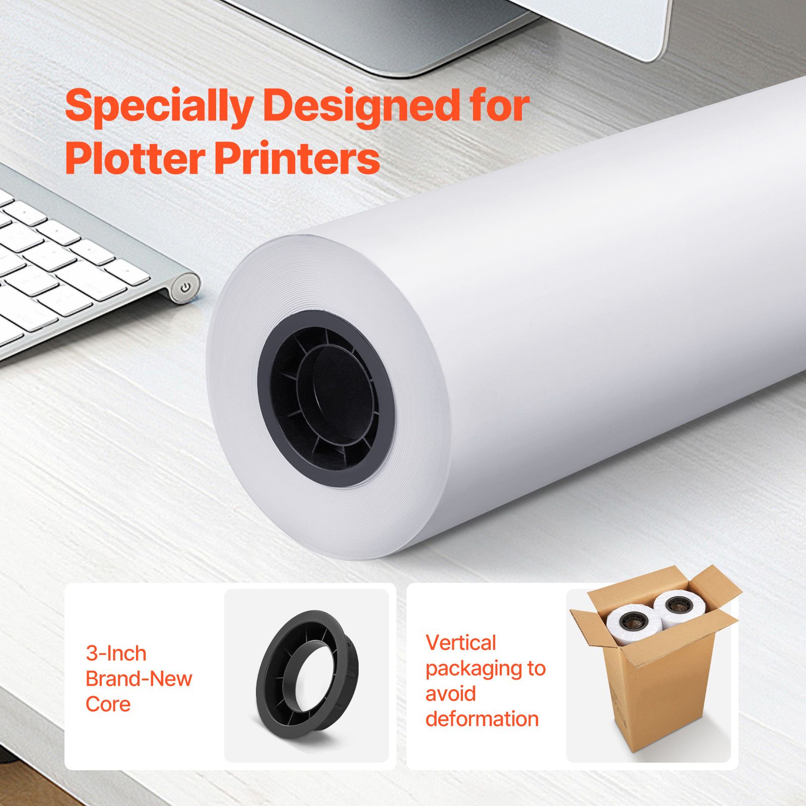 Wide Format Paper, 609.6 mm x 152.4 m Plotter Paper, 2 Rolls CAD Bond Rolls with 76.2 mm Core, 16 KG Plotter Paper Rolls, for CAD Drawings, Engineering Plans — image 2
