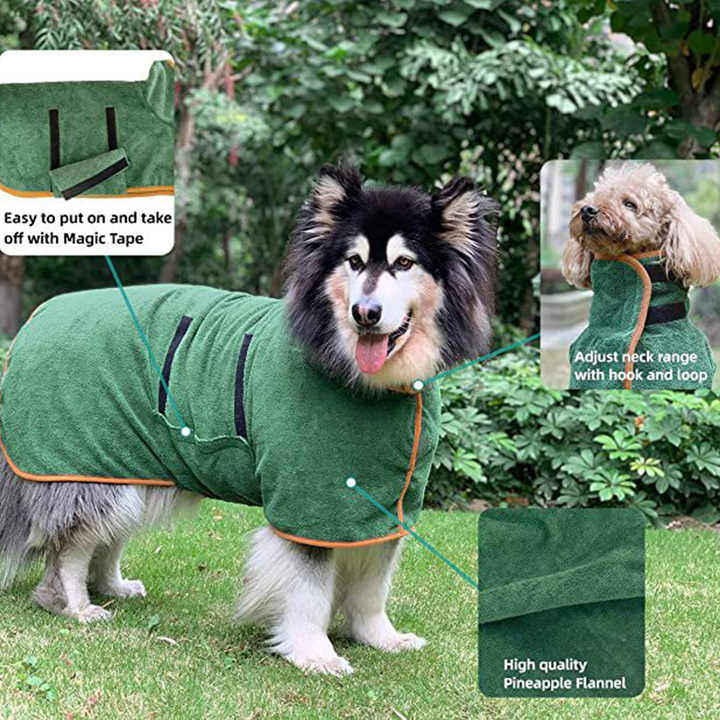 L Grey Pet Dog Quick-Dry Bathrobe - Absorbent Towel Robe for Medium and Large Dogs — image 4