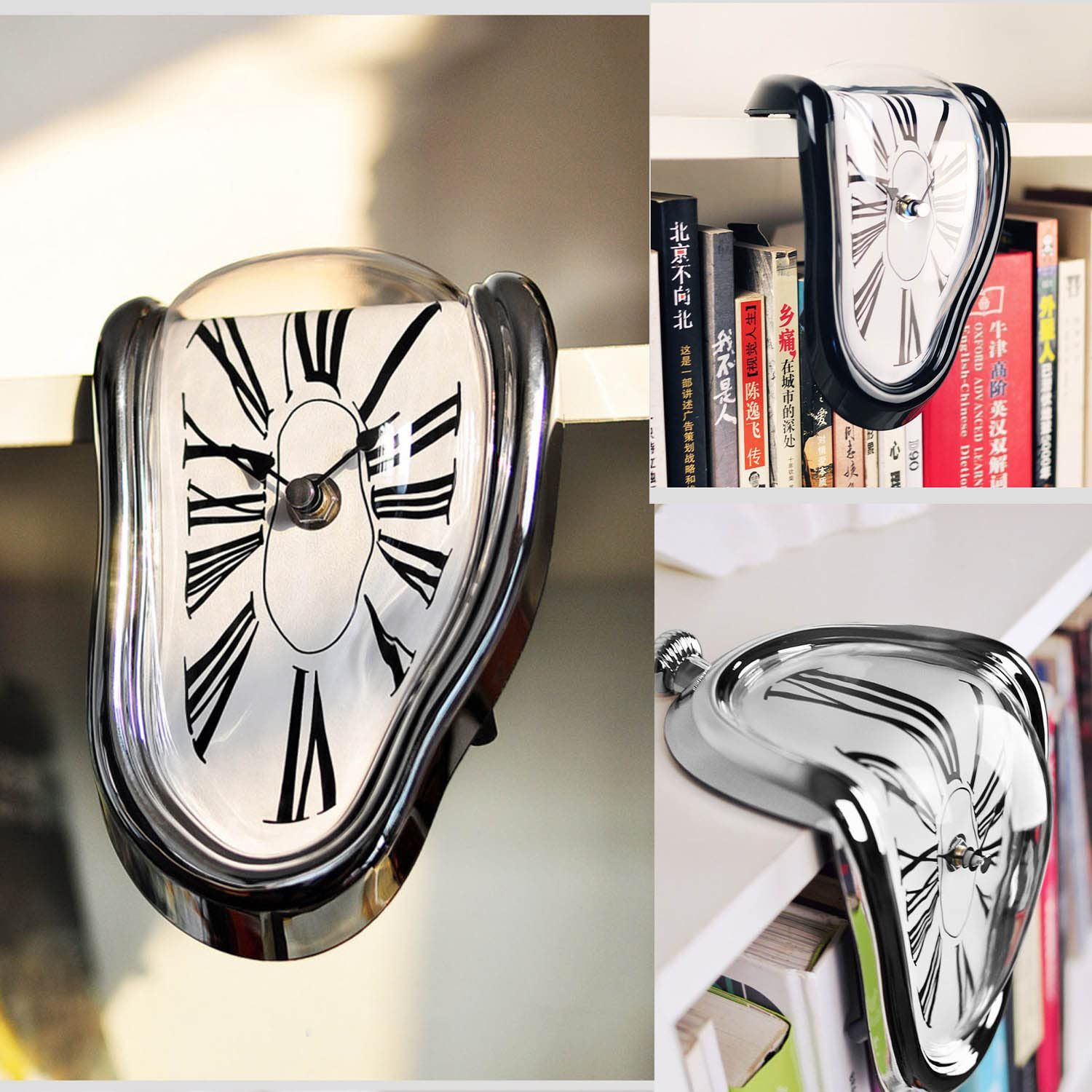 Melting Clock, Watch Melted Wall Clock for Decorative Home Office Shelf Desk Table Funny Creative Gift Gold