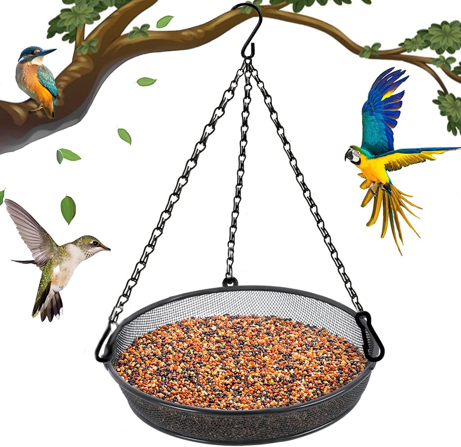 Hanging Bird Feeder, Birdfeeder Hanging for Garden Yard Outside Hanging Bird Feeder Tray - Metal Mesh Platform Feeders for Birds Outside Outdoors Hanging for