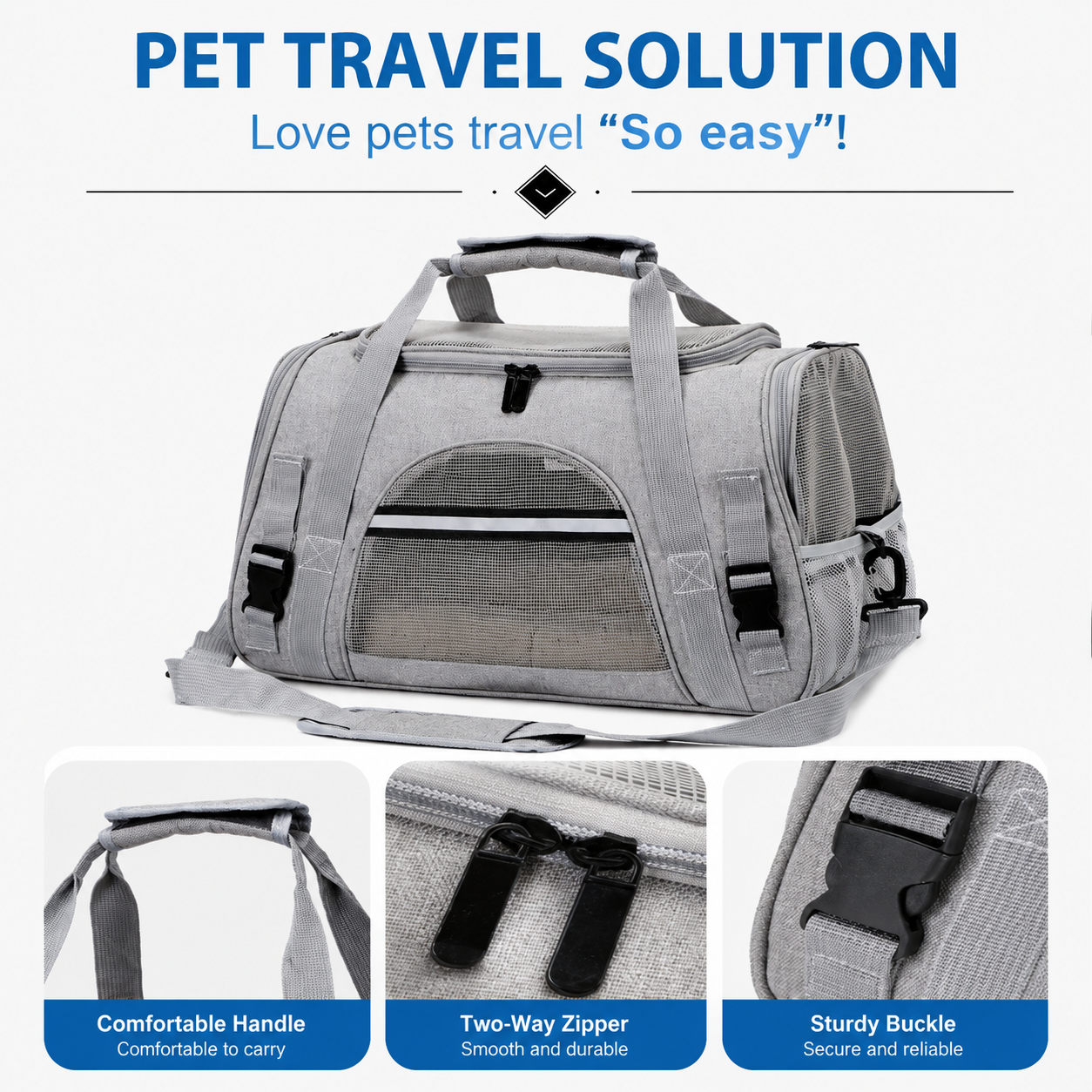 Grey Pet Carrier Bag - Breathable Meshfor Small Dogs and Cats Travel Carrier Airline Travel Ready Adjustable Shoulder Strap Durable Ventilated Design โ image 4