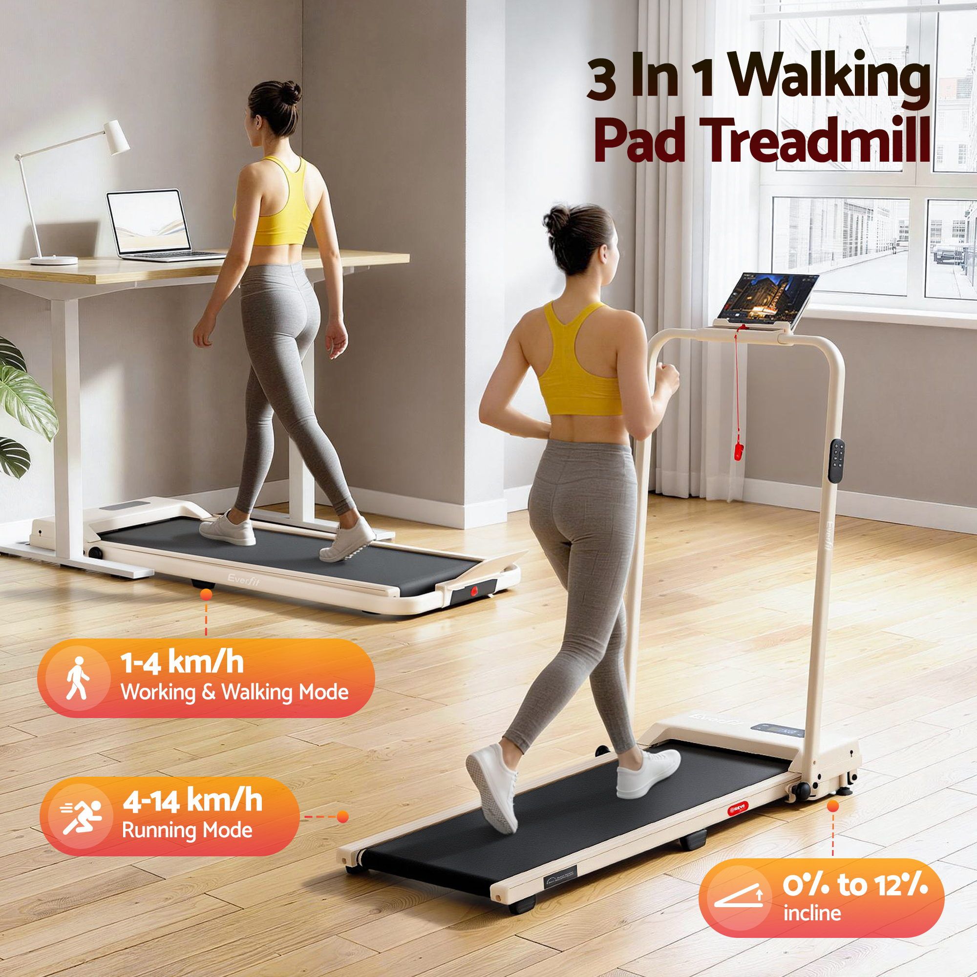 Everfit 3 in 1 Walking Pad Treadmill 12% Incline Under Desk Foldable Treadmills for Home Gym With 38cm Wide Belt APP Control — image 3