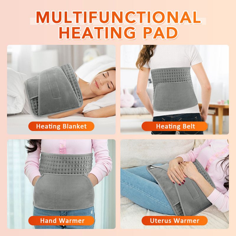 Electric Heating Waist Belt with Hand Warmer Pocket, 10 Heat Levels & 4 Timer Auto Off, Soft Plush Thermal Heating Pad for Back Abdomen Shoulder-Gray — image 2