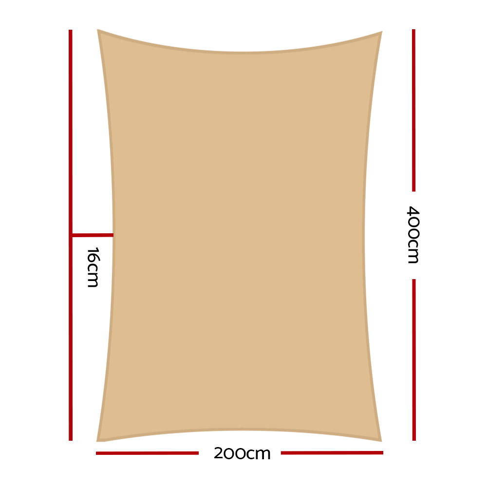 Instahut Waterproof Shade Sail 2 × 4m Rectangle Sand 95% Shade Cloth — image 2