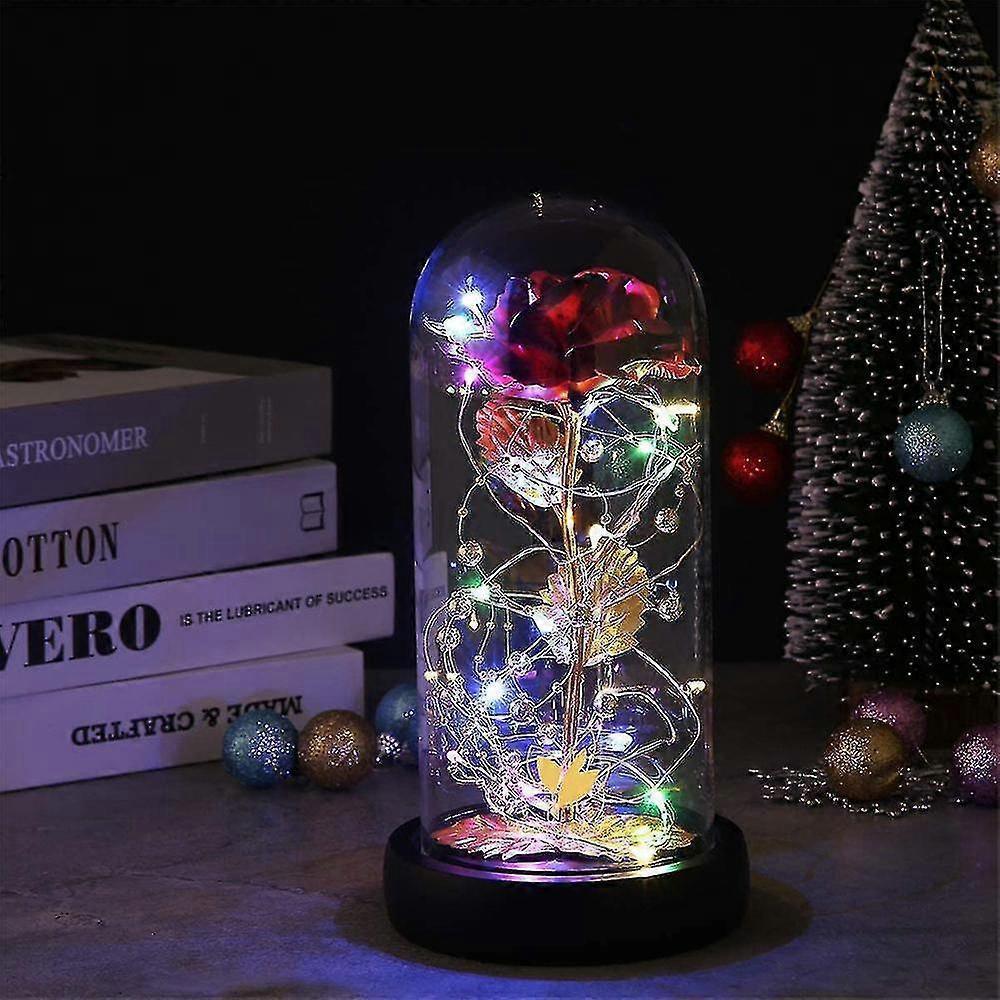 Silk Rose Gold Foil Leaf LED String Lights on Glass Dome with Wooden Base โ image 3