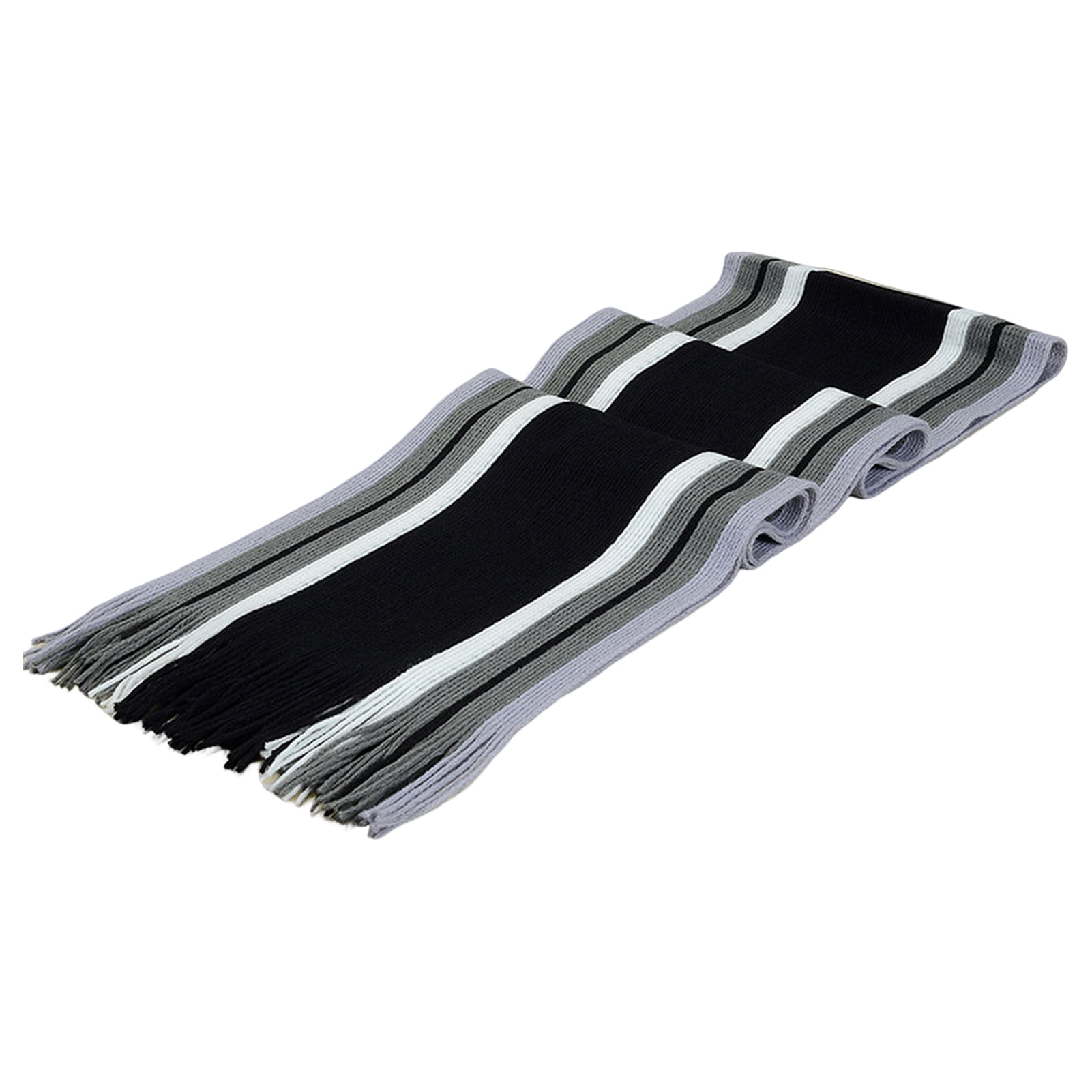Men's Winter Scarf - Classic Striped Tassel Edge Soft Warm Scarf, Woolen Yarn Knitted Scarf Black — image 3