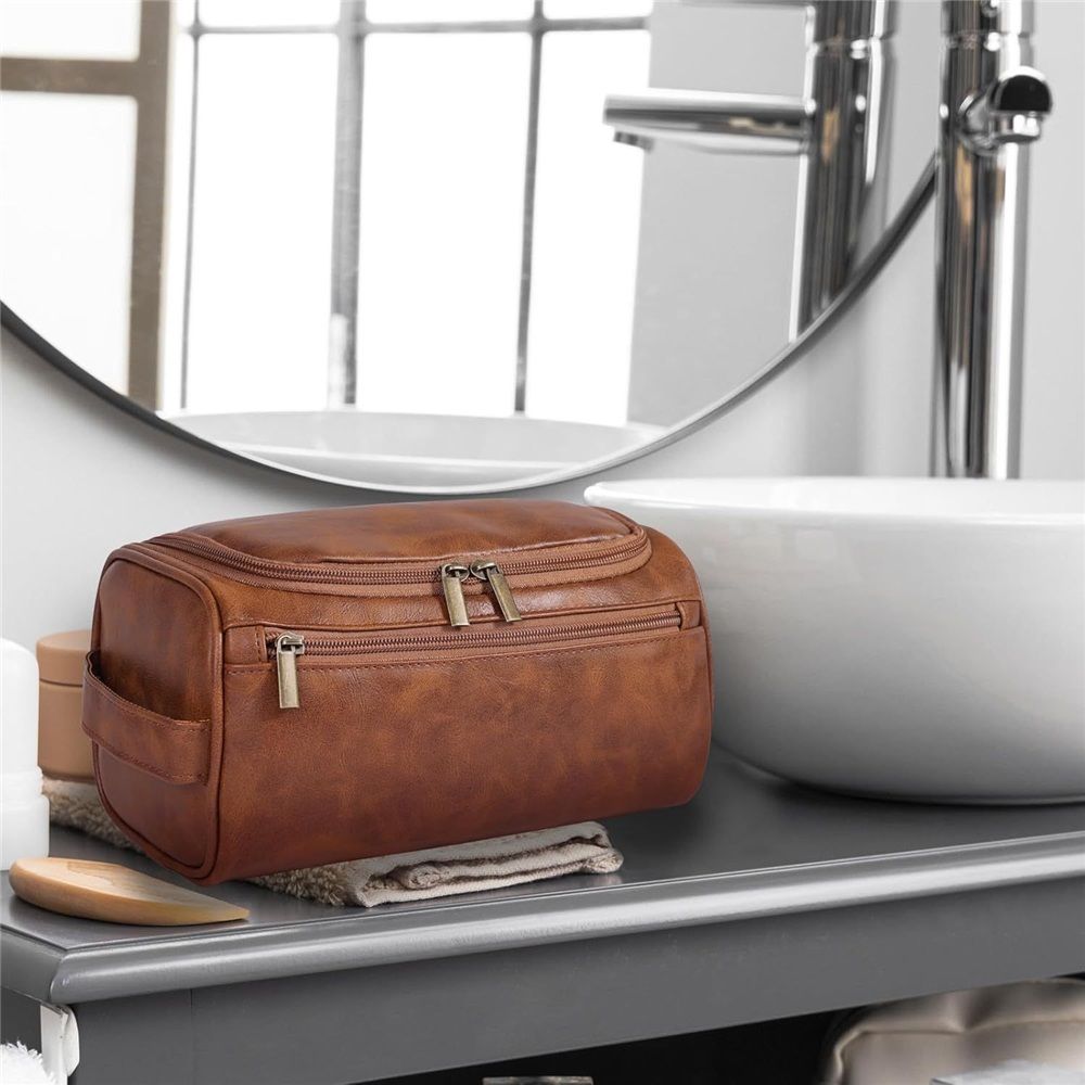 Toiletry Bag for Men, Hanging Travel Shaving Dopp Kit for Men and Women, Water-resistant Toiletries Organizer Bags, PU Leather Cosmetic Bags for Makeup — image 3