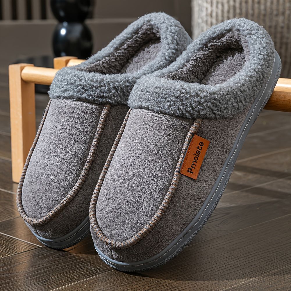 Men's Suede Slippers with Fleece Trim - Gray - Size 12(AU12/EU45) โ image 5