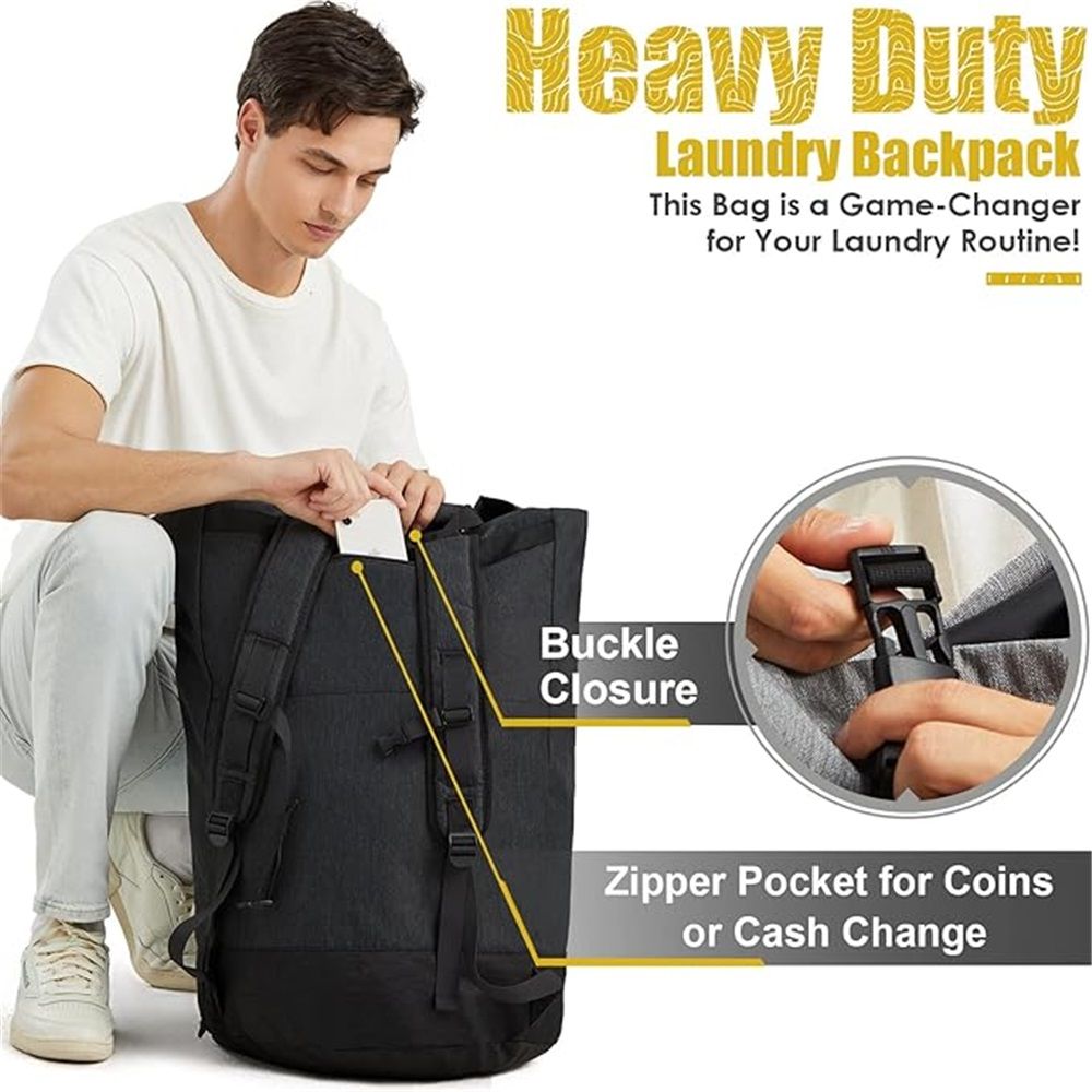 Laundry Backpack Bag 115L, Heavy Duty Laundry Bags with Shoulder Straps, Dirty Clothes Bag for College Dorm Essentials, Hamper Backpack for Travel, Laundromat — image 3