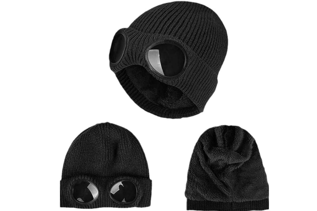 Winter Ski Hat with Goggles - Thermal Knit Beanie for Men & Women - Black — image 2