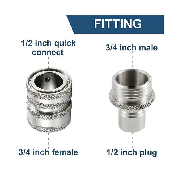 Stainless Steel Pressure Washer Quick Connect Kit, m22 14mm To 3/8in Quick Connect, 3/4in To 1/2in Qu, Stainless Steel + Brass material, Silver Color โ image 5