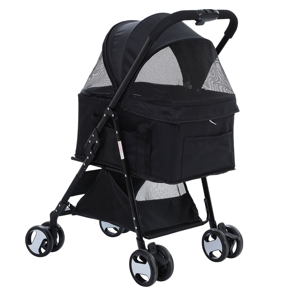 i.Pet Pet Stroller Dog Pram Cat Carrier Travel Large Pushchair Foldable 4 Wheels Black โ image 3