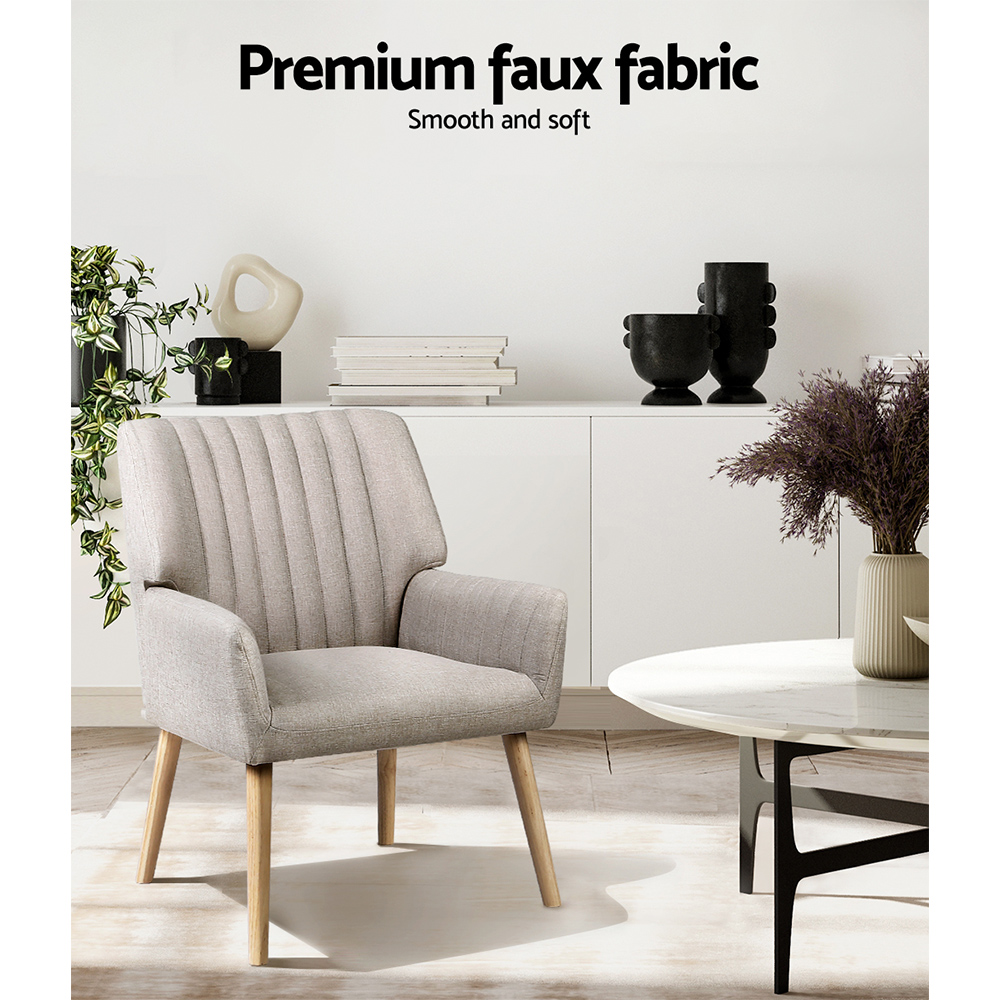 Artiss 2X Armchair Faux Fabric Beige โ image 5