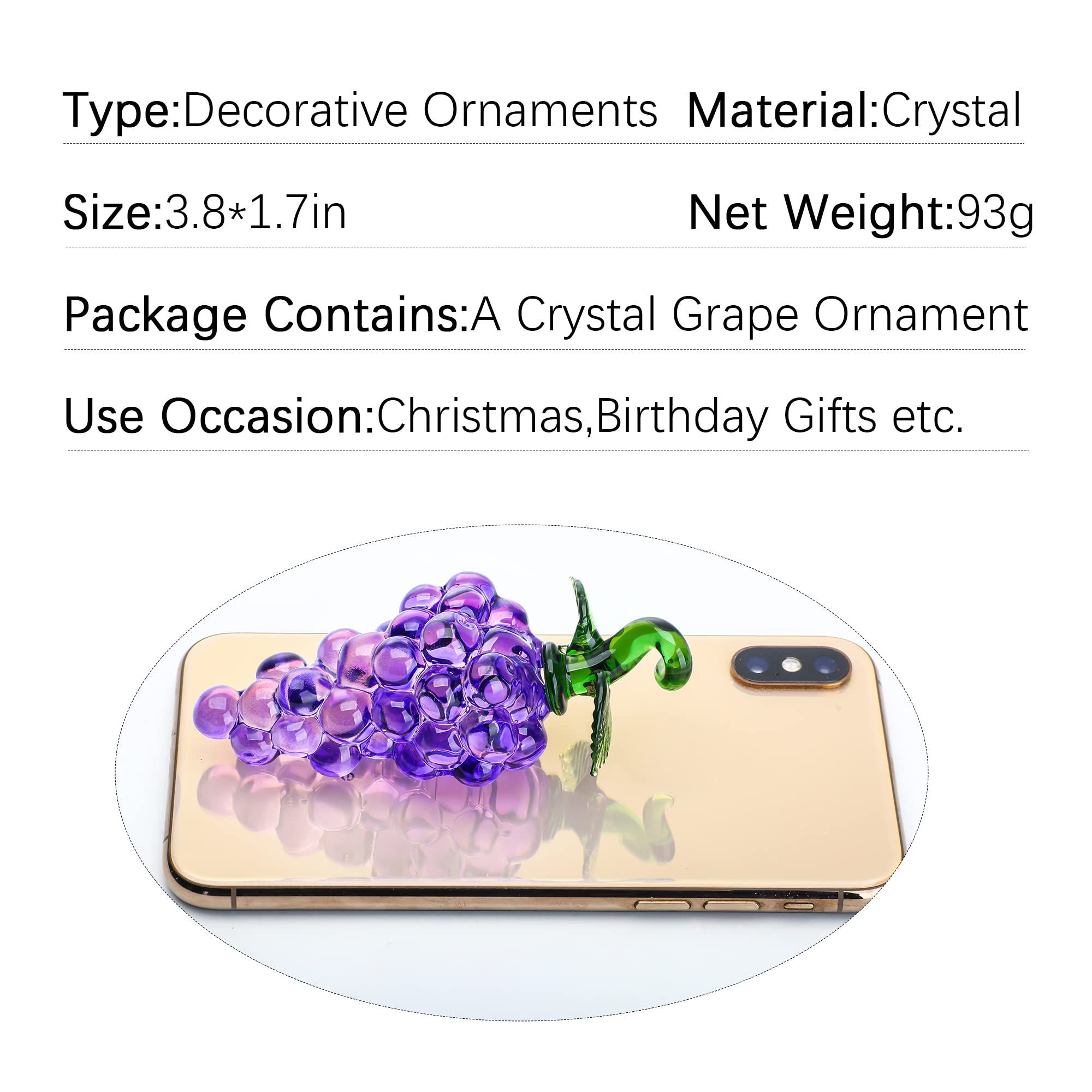 Handmade Glass Purple Grape Figurine Collectibles Crystal Fruit Ornament Decoration Art Glass Grape Miniature for Home Office — image 4