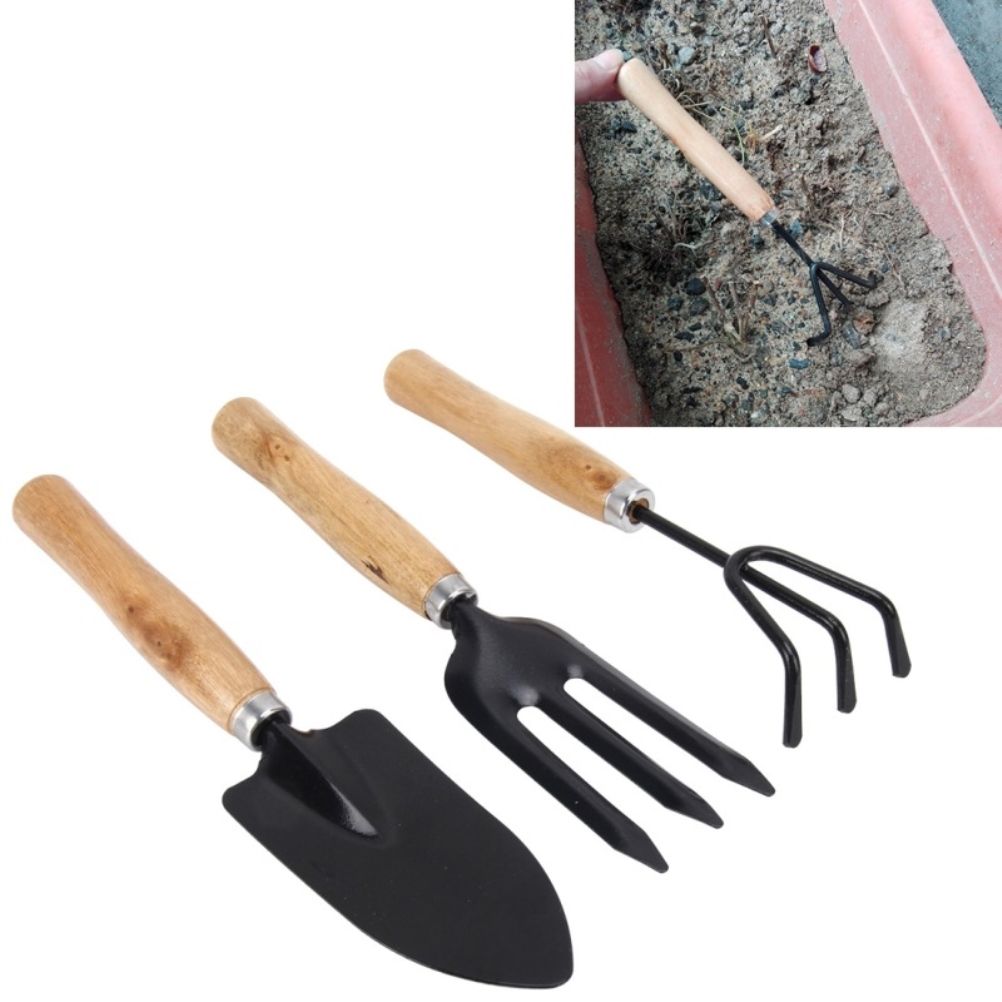 3PCS/Set Wooden Handle Mini Gardening Potted Tool Gardening Shovel Rake Fork Set for Houseplants Potted Plants โ image 2